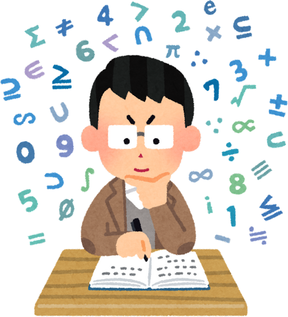 Illustration of a Mathematician Solving Complex Equations